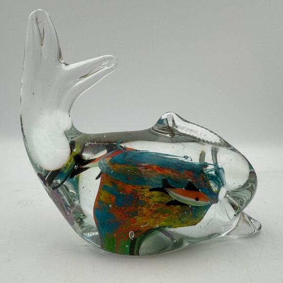 Murano Style Art Glass Dolphin Aquarium Fish Figurine Paperweight 5x4 - Picture 3 of 8